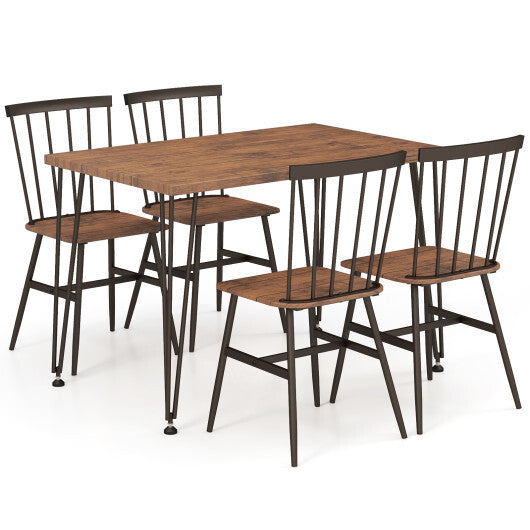 5-Piece Dining Table Set for 4 with 360? Swivel Feet for Small Place-Walnut and Black-Brown - Color: Walnut