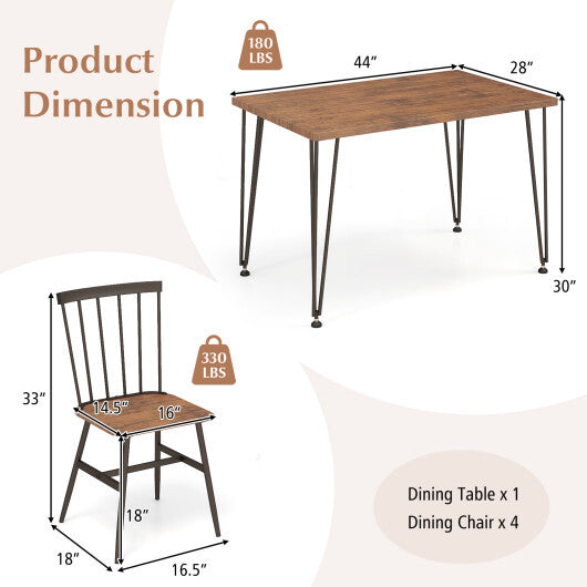 5-Piece Dining Table Set for 4 with 360? Swivel Feet for Small Place-Walnut and Black-Brown - Color: Walnut