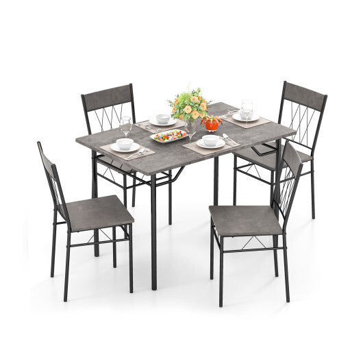 5-Piece Dining Table Set for 4 with Kitchen Table and 4 Dining Chairs-Gray - Color: Gray