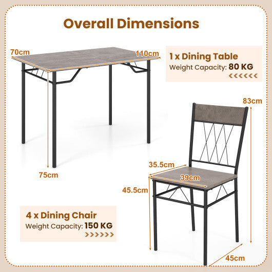 5-Piece Dining Table Set for 4 with Kitchen Table and 4 Dining Chairs-Gray - Color: Gray