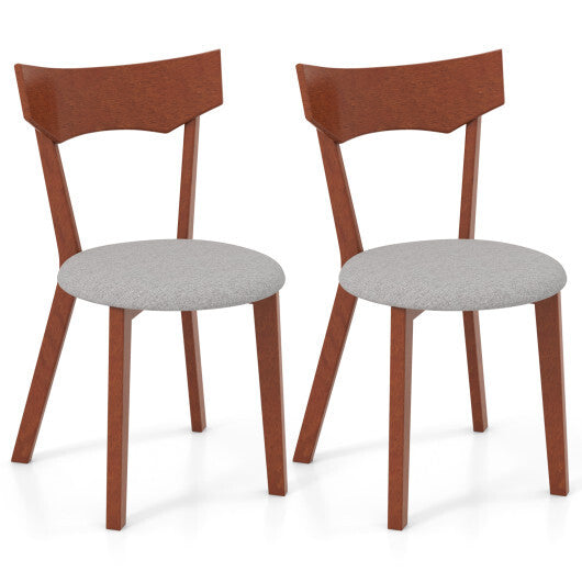 Wooden Dining Chair Set of 2 with Rubber Wood Legs and Padded Seat Cushion - Color: Gray