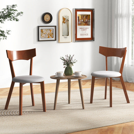 Wooden Dining Chair Set of 2 with Rubber Wood Legs and Padded Seat Cushion - Color: Gray