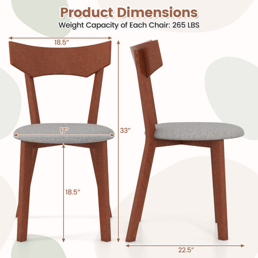 Wooden Dining Chair Set of 2 with Rubber Wood Legs and Padded Seat Cushion - Color: Gray