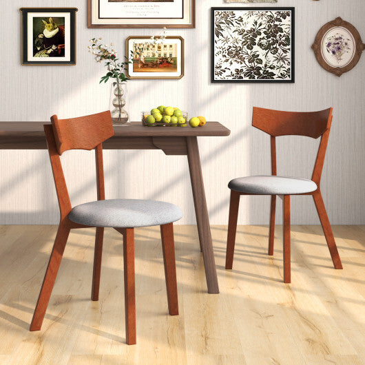 Wooden Dining Chair Set of 2 with Rubber Wood Legs and Padded Seat Cushion - Color: Gray