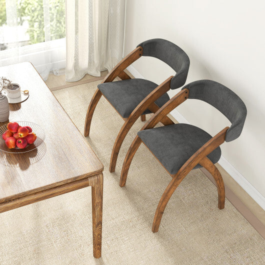 Dining Chair Set of 2 with Padded Cushion and Curved Back for Living Room-Walnut - Color: Walnut