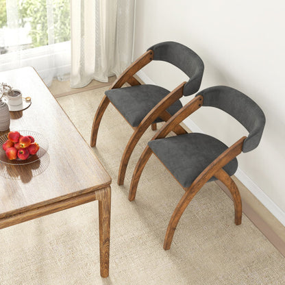 Dining Chair Set of 2 with Padded Cushion and Curved Back for Living Room-Walnut - Color: Walnut