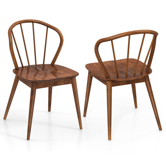 Wooden Dining Chair Set of 2 with High Spindle Back and Wide Seat-Walnut - Color: Walnut