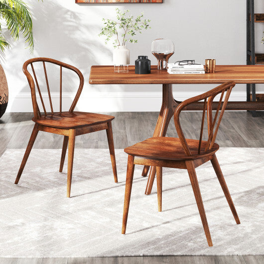 Wooden Dining Chair Set of 2 with High Spindle Back and Wide Seat-Walnut - Color: Walnut