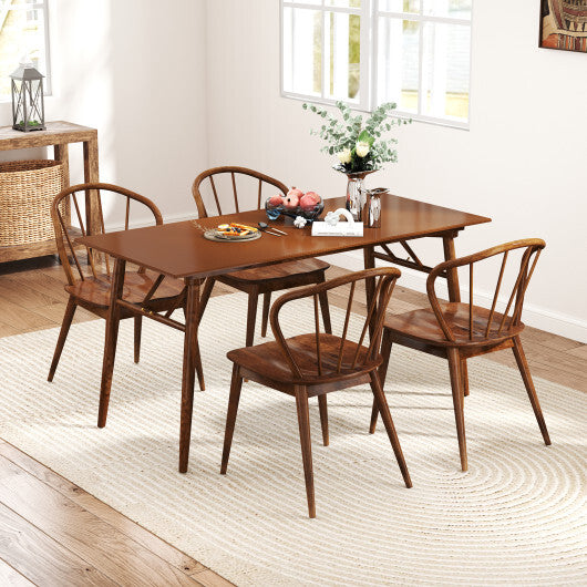 Wooden Dining Chair Set of 2 with High Spindle Back and Wide Seat-Walnut - Color: Walnut