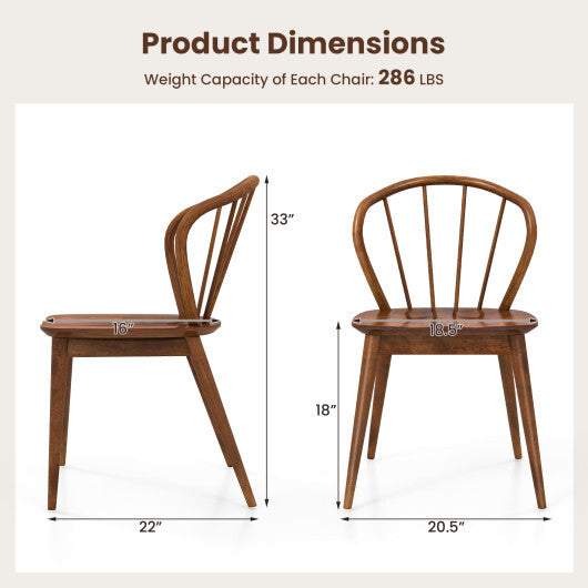 Wooden Dining Chair Set of 2 with High Spindle Back and Wide Seat-Walnut - Color: Walnut