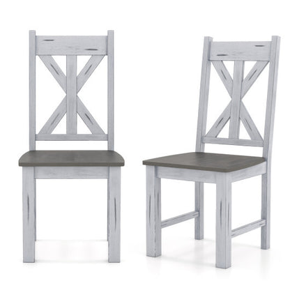 Farmhouse Chair Set of 2 with Rubber Wood Frame and Elegant Hollowed Backrest-Gray - Color: Gray