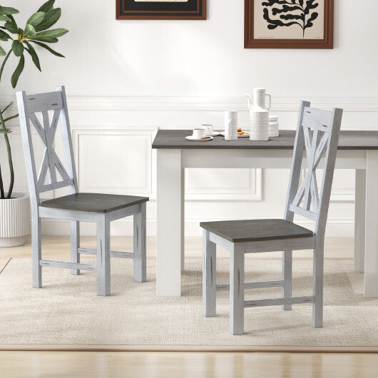 Farmhouse Chair Set of 2 with Rubber Wood Frame and Elegant Hollowed Backrest-Gray - Color: Gray