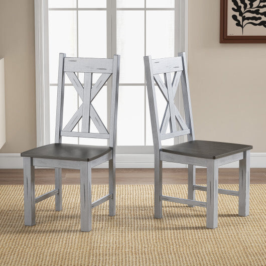 Farmhouse Chair Set of 2 with Rubber Wood Frame and Elegant Hollowed Backrest-Gray - Color: Gray