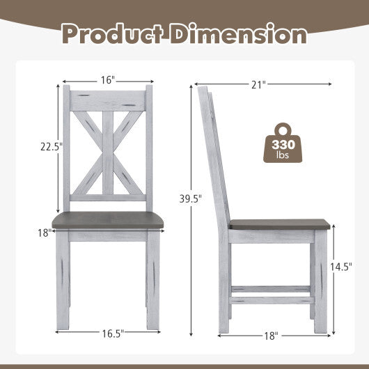 Farmhouse Chair Set of 2 with Rubber Wood Frame and Elegant Hollowed Backrest-Gray - Color: Gray