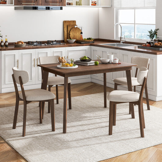 5-Piece Dining Table Set for 4 with Rubber Wood Frame and Padded Set-Brown - Color: Brown