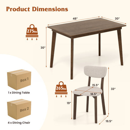 5-Piece Dining Table Set for 4 with Rubber Wood Frame and Padded Set-Brown - Color: Brown