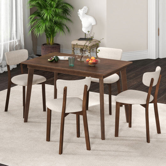 5-Piece Dining Table Set for 4 with Rubber Wood Frame and Padded Set-Brown - Color: Brown