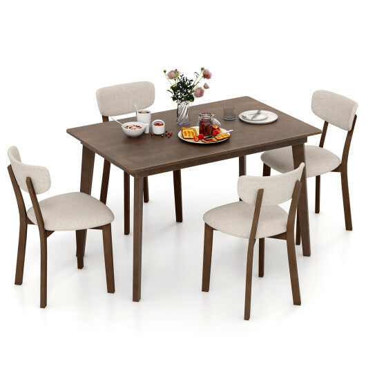 5-Piece Dining Table Set for 4 with Rubber Wood Frame and Padded Set-Brown - Color: Brown