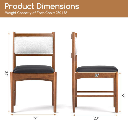 Wooden Dining Chair Set of 2 with Rubber Wood Frame and Faux Sherpa Backrest-Walnut - Color: Walnut