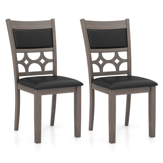 Upholstered Dining Chair Set of 2 with Padded Backrest and Seat-Gray - Color: Gray