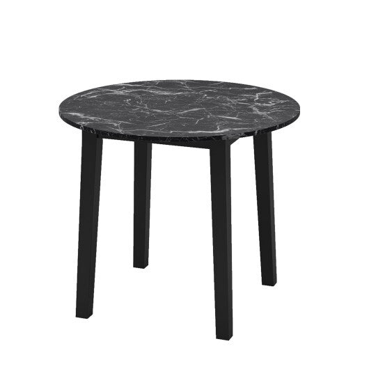 35 Inch Round Dining Table with Rubber Wood Legs and Marble-textured Veneer Tabletop-Black - Color: Black