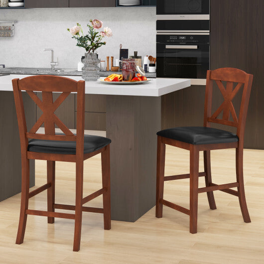 24 Inch Upholstered Dining Chair with Hollowed High Backrest Set of 2-Brown - Color: Brown