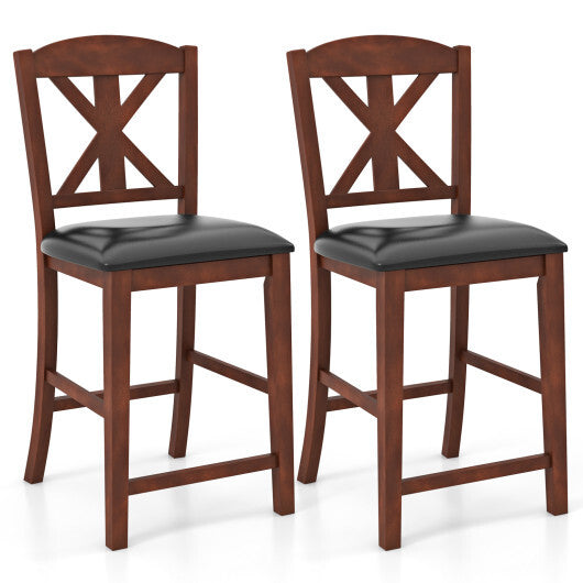 24 Inch Upholstered Dining Chair with Hollowed High Backrest Set of 2-Brown - Color: Brown