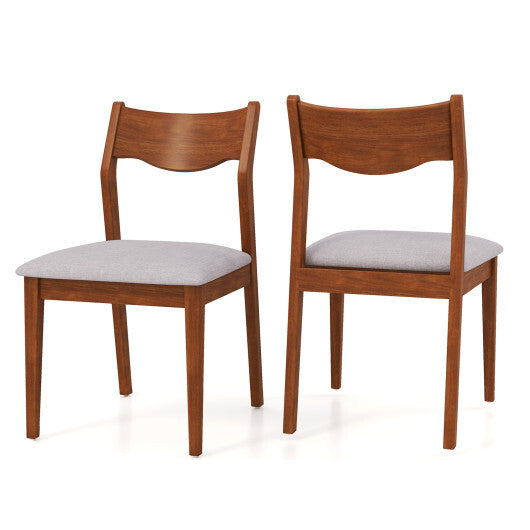 Wooden Dining Chair Set of 2 with Rubber Wood Frame and Wide Padded Seat-Walnut - Color: Walnut