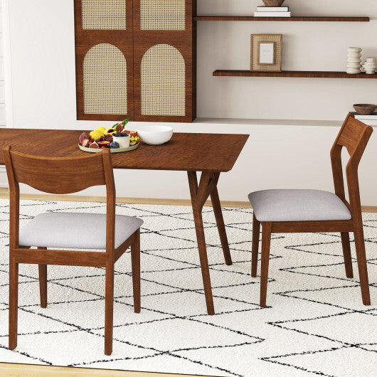 Wooden Dining Chair Set of 2 with Rubber Wood Frame and Wide Padded Seat-Walnut - Color: Walnut