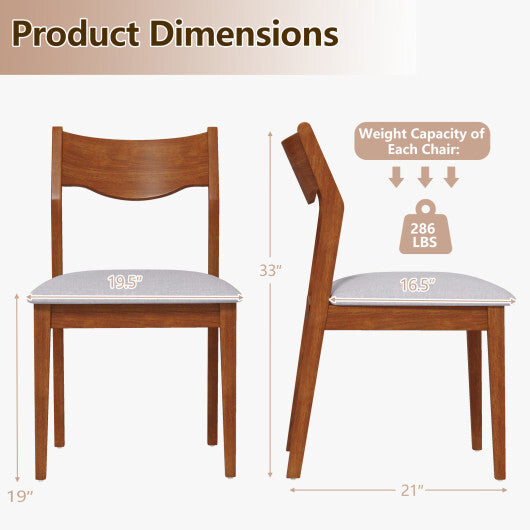 Wooden Dining Chair Set of 2 with Rubber Wood Frame and Wide Padded Seat-Walnut - Color: Walnut