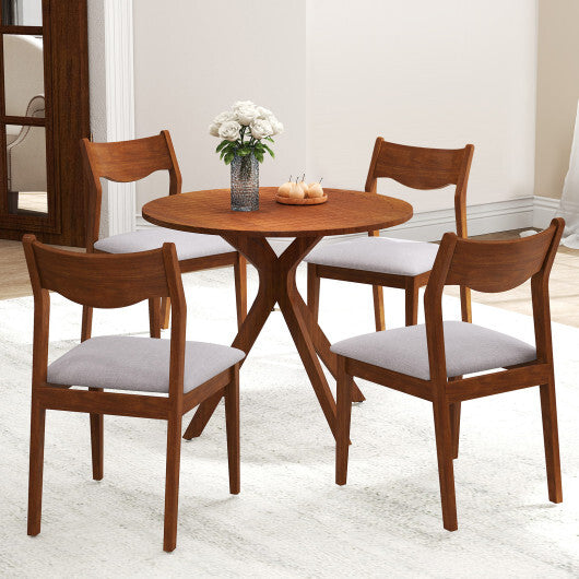 Wooden Dining Chair Set of 2 with Rubber Wood Frame and Wide Padded Seat-Walnut - Color: Walnut