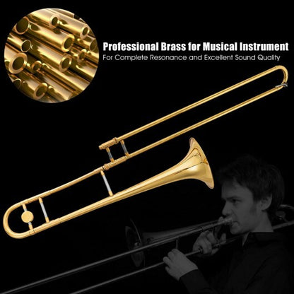 B Flat Trombone Golden Brass with Mouthpiece - Color: Golden