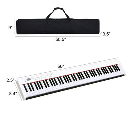 88-Key Portable Full-Size Semi-weighted Digital Piano Keyboard-White - Color: White