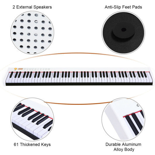 88-Key Portable Full-Size Semi-weighted Digital Piano Keyboard-White - Color: White