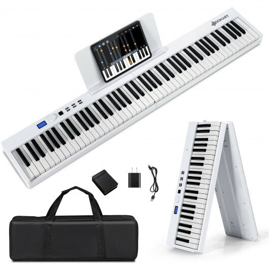 88-Key Foldable Digital Piano with MIDI and Wireless BT-White - Color: White