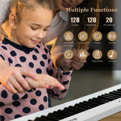 88-Key Foldable Digital Piano with MIDI and Wireless BT-White - Color: White