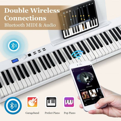 88-Key Foldable Digital Piano with MIDI and Wireless BT-White - Color: White