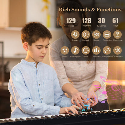 61-Key Portable Electronic Keyboard Piano Complete Digital Piano Set with Stand and Stool