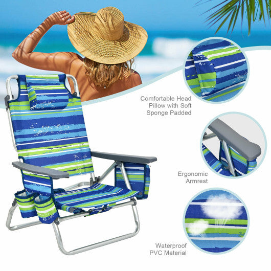 2 Packs 5-Position Outdoor Folding Backpack Beach Table Chair Reclining Chair Set-Blue - Color: Blue