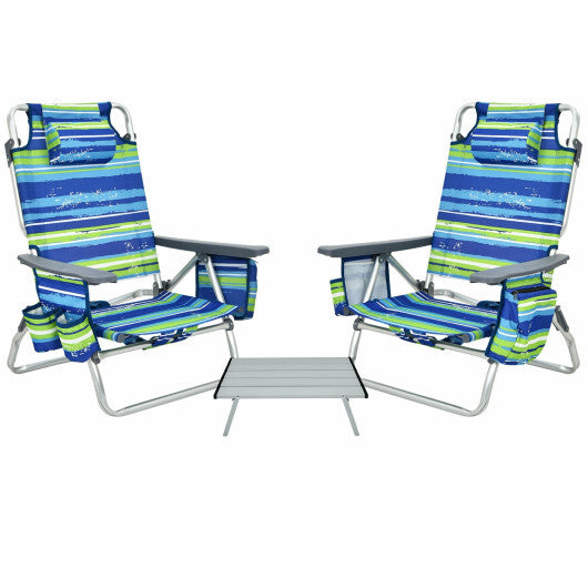 2 Packs 5-Position Outdoor Folding Backpack Beach Table Chair Reclining Chair Set-Blue - Color: Blue