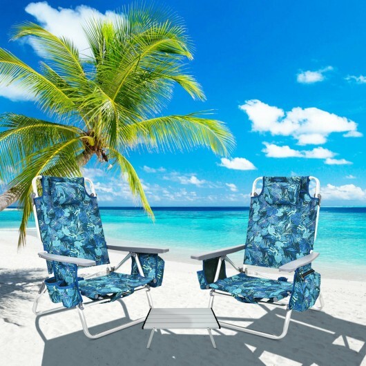 2 Packs 5-Position Outdoor Folding Backpack Beach Table Chair Reclining Chair Set-Multicolor - Color: Multicolor