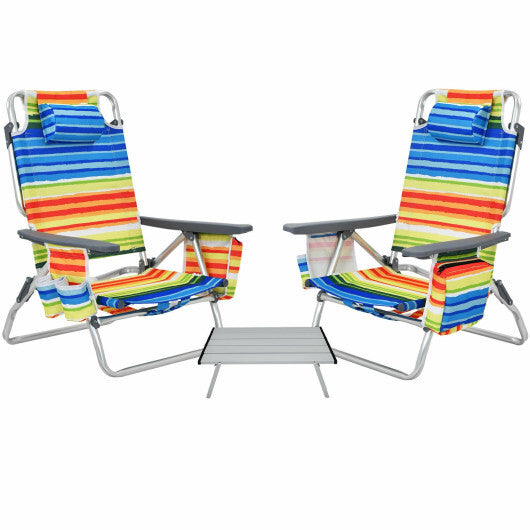 2 Packs 5-Position Outdoor Folding Backpack Beach Table Chair Reclining Chair Set-Yellow - Color: Yellow