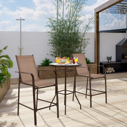 3 Pieces Outdoor Patio Bar Table Stool Set-Brown - Color: Brown