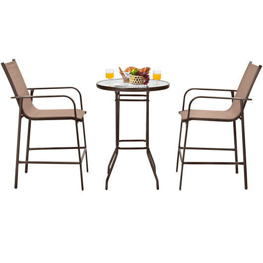 3 Pieces Outdoor Patio Bar Table Stool Set-Brown - Color: Brown