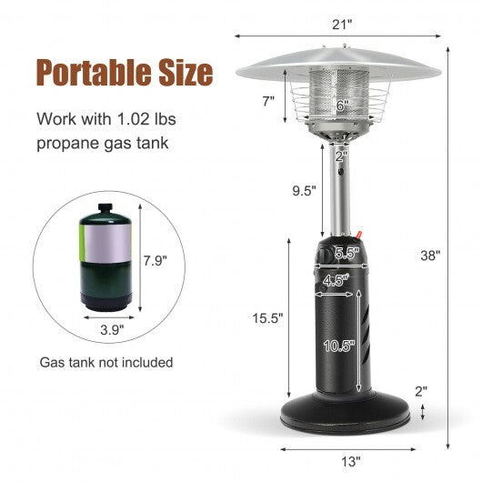 11 000 BTU Portable Tabletop Propane Patio Standing Heater-Black - Color: Black