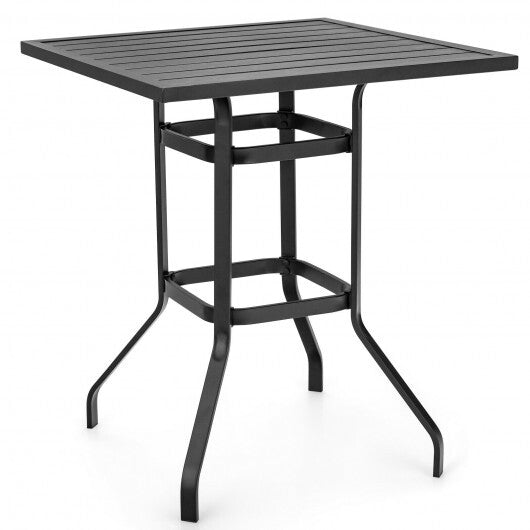 32 Inches Outdoor Steel Square Bar Table with Powder-Coated Tabletop - Color: Black