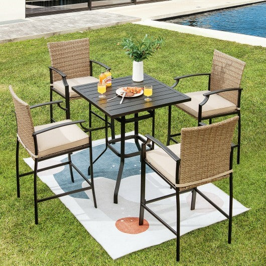 32 Inches Outdoor Steel Square Bar Table with Powder-Coated Tabletop - Color: Black