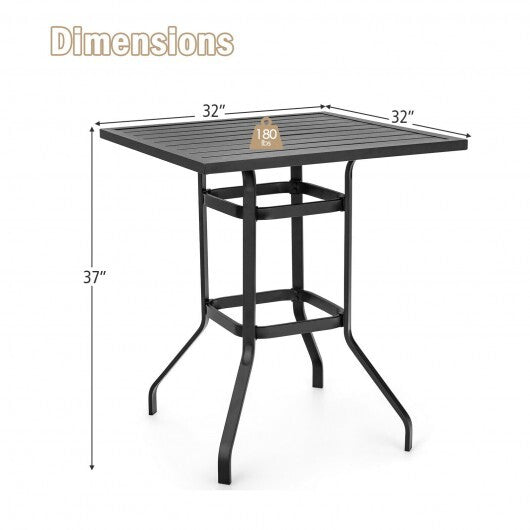 32 Inches Outdoor Steel Square Bar Table with Powder-Coated Tabletop - Color: Black