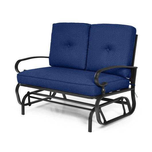 2 Seats Outdoor Swing Glider Chair with Cushions-Navy - Color: Navy