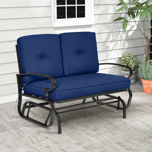 2 Seats Outdoor Swing Glider Chair with Cushions-Navy - Color: Navy